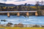 Country Bridge And River In Tasmania Stock Photo