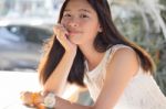 Portrait Of Thai Student Teen Beautiful Girl Happy And Relax Stock Photo