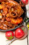 Fresh Seafoos Stew On An Iron Skillet Stock Photo