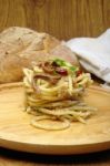 Pasta Noddles On Wooden Plate Stock Photo