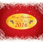 Merry Christmas And Happy New Year 2016. Bell And Christmas Tree On Red Background Stock Photo