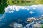 Landscape Of The Dam And Lake On The Mountain With Tree And Forest Stock Photo