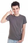 Man Showing Calling Sign Stock Photo