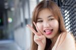 Portrait Of Thai Adult Beautiful Girl Relax And Smile Stock Photo