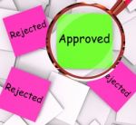 Approved Rejected Post-it Papers Means Approval Or Rejection Stock Photo