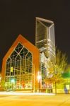 Skyline Of Uptown Charlotte, North Carolina At Night Stock Photo