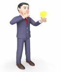 Businessman Character Shows Power Source And Lightbulb 3d Render Stock Photo