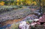 Sunset Reflecting In The Virgin River Stock Photo