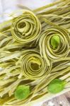 Traditional Italian Raw Homemade Spinach Pasta Stock Photo