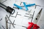 Construction Plan Tools Stock Photo