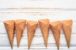 Flat Lay Ice Cream Cones Collection On White Wooden Background  Stock Photo