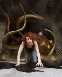 3d Fantasy Illustration,woman Being Attack By A Monster Creature Stock Photo