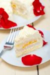 Whipped Cream Mango Cake Stock Photo