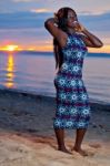 Beautiful Black African American Woman Posing On The Beach At Su Stock Photo