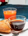 Breakfast In Bed Represents Morning Meal And Beds Stock Photo