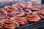 Portuguese Chorizos On A Barbecue Stock Photo