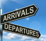 Arrivals Departures Signpost Stock Photo