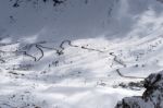 View From Sass Pordoi In The Upper Part Of Val Di Fassa Stock Photo