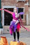 Street Entertainer Creating Bubbles In Venice Stock Photo