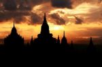 Temple Siluet In Bagan Stock Photo