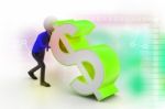 3d Man Pushing The Dollar Sign Stock Photo