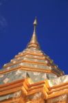 Huge Golden Pagoda In Blue Sky Stock Photo