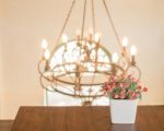 Wooden Table Decorated With Flower Bouquet Stock Photo