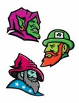 Goblin Leprecahun And Wizard Mascot Collection Stock Photo