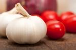 Onion Garlic And Tomatoes Stock Photo