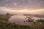 September Misty Morning On The River Neman, Belarus Stock Photo