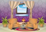 Cartoon  Illustration Interior Living Room Stock Photo