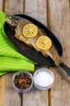 Delicious Baked Rainbow Trout With Lemon Straight From The Oven Stock Photo