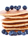 Stack Of Pancakes With Fresh Blueberries Stock Photo