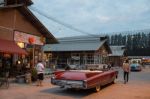 Old Vintage Brown Car At Night Market, Srinakarin Road Stock Photo