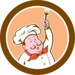 Chef Cook Holding Fork Cartoon Stock Photo