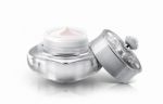 Single Silver Deluxe Cosmetic Jar On White Background Stock Photo