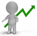 Profit Increase Graph And 3d Character Showing Market Gains Stock Photo