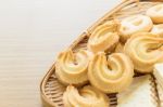 Cookies In Bamboo Bowl Stock Photo