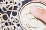 Woman Hand Holding Ring Pull Cans Opener Background Stock Photo