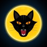 Halloween Growl Black Cat Head And Moon Stock Photo