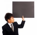 Boy Holding Blank Board Stock Photo