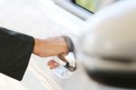 Hand Business Woman Open Car Door Stock Photo