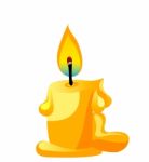 Candle Lit On White Background Stock Photo