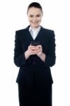 Amarican Female Assistant Texting Stock Photo