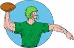 Quarterback Qb Throwing Ball Circle Drawing Stock Photo