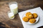 Whole Wheat Almond Cookies With A Glass Of Milk Stock Photo