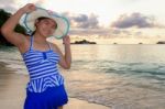 Girl On The Beach At Similan Island, Thailand Stock Photo