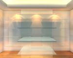 Glass Shelves In White Empty Room Stock Photo