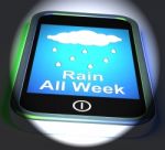 Rain All Week On Phone Displays Wet  Miserable Weather Stock Photo