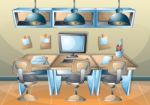 Cartoon  Illustration Interior Office Room With Separated Layers Stock Photo